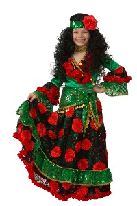 Костюм Циганка-гадалка зелёная, купить платье для девочки для вступлений и праздников - магазин Серый Волк ру
