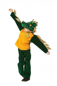 Костюм дракона десткий золотистый зелёный, купить костюм Дракон рост 134